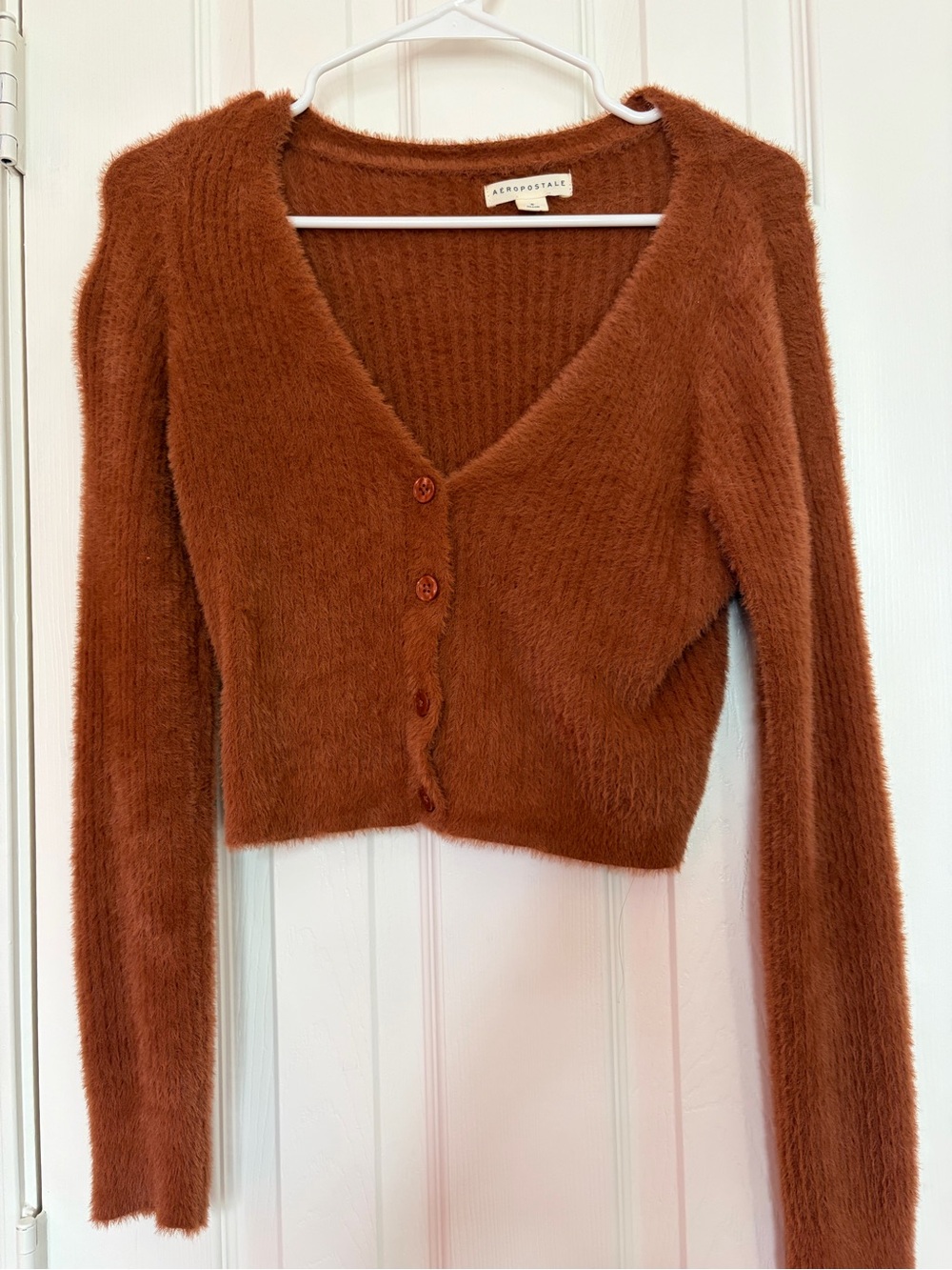 Aeropostale Brown Fuzzy V-Neck Buttoned Cardigan